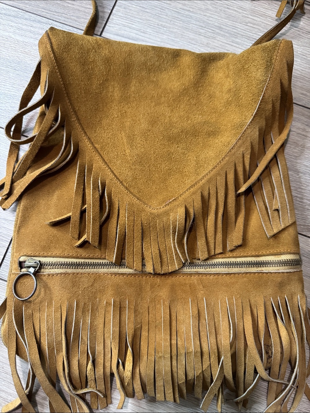 Hand Made Fringed Suede Crossbody Bag - Mustard - Picture 2 of 11